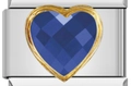 Italian charm link with blue heart gemstone and gold frame for modular bracelet - Dark Blue Heart Gold Border (MK-165)