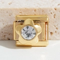 Charm italiano de acero inoxidable dorado con un diseño de flor de cristal brillante - Estilo de Flor de Cinco Pétalos (MK-1383) / 5 Piezas / Dorado