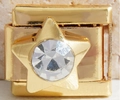 Italienischer Gold-Edelstahl-Armband-Charm mit Sternform und klarem Zirkonia-Stein - Pentagramm-Strassstein (MK-1374 Stern)