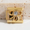 Italienisches Charm-Modul in Gold mit 3D-Schleife und klarem Zirkonia-Stein-Besatz - Schleife-Stil (MK-1426) / 5 Stück / Gold