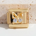 Italienisches Armband-Modul in Gold mit Schmetterlingsanhänger und Zirkonia - Schmetterlings-Stil (MK-1210) / 5 Stück / Gold