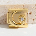 Italienisches Charm-Glied mit Mondsichel und weißem Zirkon in vergoldetem Edelstahl - Halbmond-Stil (MK-92) / 5 Stück / Gold