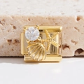 Italienischer Gold-Charm mit Seestern, Muschel und Zirkon für Modular-Armband - Seestern Muschel-Stil (MK-1552)
