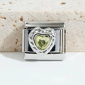 Italian charm bracelet link featuring a yellow heart gemstone set in stainless steel - Yellow Heart Clear Stone (MK-1223)
