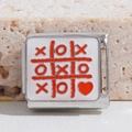 Italiaanse modulaire armband van zilverstaal met wit Tic-Tac-Toe-ontwerp en een hartje - Witte Boter-kaas-en-eieren (MK-1394)