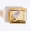 Italienischer Armband-Link aus vergoldetem Edelstahl mit klarem Zirkonia in Tropfenform - Wassertropfen-Strassstein (MK-1376)
