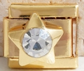 Italian charm link featuring a gold star and sparkling crystal for modular bracelets - Clear Stone Star (MK-1374)