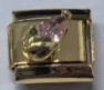 Italian charm link in gold finish featuring a pink heart-shaped gemstone accent - Pink Heart Crystal (MK-1375)