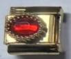 Italian charm link with a red oval gemstone and gold-plated stainless steel base - Red Oval Gem-look (MK-1377)