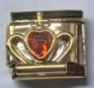 Italian charm link in gold stainless steel with a red heart gemstone and wing motifs - Red Heart Wings Crown (MK-1379)