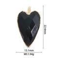 Ciondolo a cuore nero sfaccettato con bordo dorato e misure tecniche del prodotto - Ciondolo a Cuore in Pietra Preziosa Nera Sfaccettata (DZ-1562)
