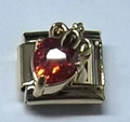 Italian modular charm in gold finish with a red heart-shaped gemstone and crown detail - Red Heart Crown Shape (MK-1382)