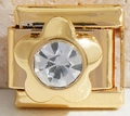 Italian charm link with gold flower and crystal rhinestone for modular bracelets - Clear Stone Five-Petal Flower (MK-1383)