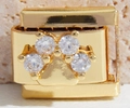 Italian style modular bracelet link in gold finish with sparkling rhinestone paw print - Clear Stone Paw Print (MK-1384)
