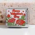 Italiaanse bedelarmband link van roestvrij staal met rode rozen en Valentijntekst - Fijne Valentijnsdag Roos (MK-1397)