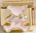 Italienisches Charm-Glied mit rosa Emaille-Bär und Kristallen in vergoldetem Edelstahl - Rosa Emaille-Bär (MK-1436)