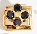 Italian modular charm link in gold finish with four black round-cut zirconia stones - Black Stone Cross Flower (MK-1386)
