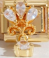 Italian charm link in gold finish with teardrop and round clear zircon stones - Vintage Fan Shaped Rhinestone Style (MK-1635)