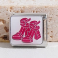 Italian modular charm in stainless steel with a white background and pink boot design - High Heel Boots (MK-1403)