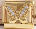 Italienisches Armbandmodul mit goldenem Schmetterling und Kristallen für DIY Armbänder - Goldener Schmetterling-Strassstein (MK-1534)