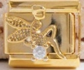 Italienisches Modul-Charm aus vergoldetem Edelstahl mit Feenmotiv und Kristallbesatz - Feen-Stil mit Strass (MK-1535)