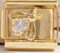 Italienisches Charm-Glied aus goldenem Edelstahl mit Bienen-Motiv und Herz-Zirkonia-Stein - Biene Strass Eingelegt Stil (MK-1538)