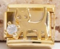 Italienisches Modul-Armbandglied in Gold mit Katzen-Silhouette und funkelndem Kristallbesatz - Katzen-Stil mit Strass (MK-1547)