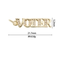 Vue détaillée du pendentif lettre VOTER en or avec dimensions et spécifications de poids - Style VOTER (DZ-2844)