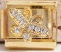 Italienisches Charm-Modul mit goldenem Schmetterling und klarem Kristallbesatz - Schmetterlings-Stil mit Strass (MK-1530)
