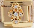 Italienisches Armband-Modul in Gold-Finish mit Vintage-Blumenkreuz und Zirkon - Vintage Kreuzblume (MK-1420)