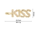 Vue détaillée du pendentif KISS doré avec zircons montrant les dimensions de 24,7mm - Style KISS (DZ-2848)