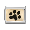 Italiaanse armband link met gouden basis en zwart emaille dierenpootafdruk - Dierenpootafdruk Stijl (MK-456)
