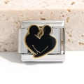 Italiaanse modulaire bedel van zilverstaal met zwart emaille hart voor armbanden - Zwart Hart Stijl (MK-1122)