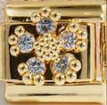 Italienischer Modul-Charm in Gold mit einer funkelnden fünfblättrigen Diamantblume - Fünfblättrige Perlenblume Stil (MK-1430)