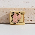 Italiaanse armband link in goudkleurig roestvrij staal met roze en zwarte emaille vlinder - Roze-zwarte Vlinder (MK-1516)