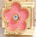 Italienisches Armband-Modul mit rosa Emaille-Blume und Edelstein auf Goldbasis - Rosa Perlenblume Stil (MK-1164)