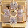 Italienisches Modul-Armbandelement in Gold mit rosa vierblättriger Blume aus Kristallen - Rosa Vierblättrige Blume Stil (MK-1431)