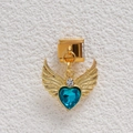 Abalorio italiano con alas de ángel doradas y un cristal de corazón azul cielo brillante - Estilo Corazón Alas de ángel (MKDZ-491)