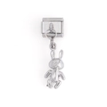 Italiaanse bedel van zilver roestvrij staal met schattige 3D-konijnhanger - Schattig Konijn (DZ-623-S)