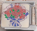 Italian charm link featuring a floral rose bouquet design in high-quality stainless steel - Rose Bouquet Module (MK-1395)