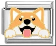 Italiaanse armband link van roestvrij staal met kleurrijk emaille Shiba Inu ontwerp - Cartoon Shiba Inu Kop Stijl (MK-1118)