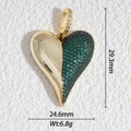 Detail of asymmetrical heart pendant with green zircon pavé and polished gold plating - Emerald Zirconia Asymmetric Heart (DZ-3381)