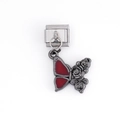 Charm italiano argento con farfalla in smalto rosso e pendente rosa a rilievo - Farfalla Rosa (DZ-607-S)