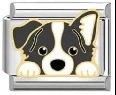 Italiaanse armband link met zwart-wit border collie hondenpatroon in zilverkleur - Cartoon Border Collie Stijl (MK-1119)
