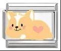 Italiaanse bedel met gele corgi hond en roze hart op roestvrijstalen basis - Cartoon Corgi Hond Hartpatroon Stijl (MK-1120)
