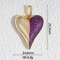 Detailed view of gold and purple zircon heart pendant showing dimensions 29.3mm by 24.6mm - Purple Zirconia Asymmetric Heart (DZ-3384)