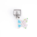 Maglia per bracciale italiano in argento con farfalla blu e dettagli di rose rosa - Farfalla Floreale (DZ-609-S)
