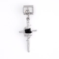 Modulo charm italiano con ciondolo a spada d'argento e pietra preziosa nera quadrata - Pugnale a Croce (DZ-604-S)