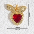 Vue détaillée du pendentif cœur rouge avec oreilles de lapin, dimensions 19,8 mm par 18,8 mm - Cœur Rouge Oreille de Lapin (DZ-3202)
