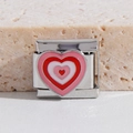Italian charm link with layered pink and red enamel hearts in polished steel - Multi-layer Heart (MK-1808)